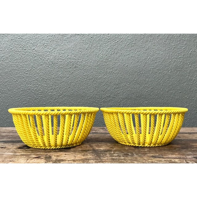 Yellow Vintage Italian Yellow Rope Ceramic Bowls - A Pair For Sale - Image 8 of 12