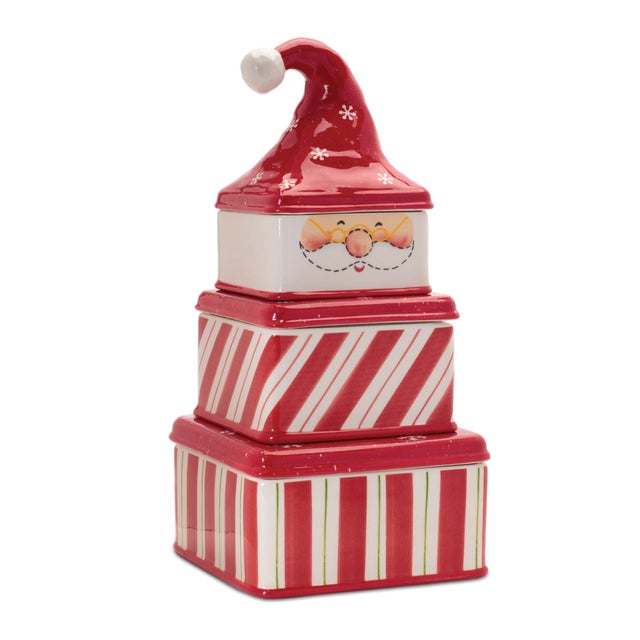 Contemporary Ceramic Stacking Santa Character (Set of 3) For Sale - Image 3 of 9