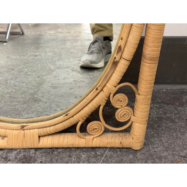 Wood Scrollwork Rattan Wall Mirror, Vintage For Sale - Image 7 of 12
