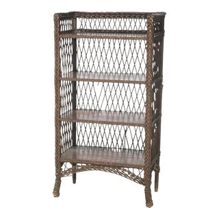 Antique Arts & Crafts Stickley School Wicker & Oak Book Stand, 1910 For Sale