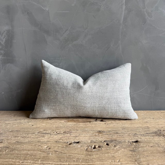 Rustic 100% Belgian Otis Linen Snow Lumbar Pillow 12" X 20" With Down Insert For Sale - Image 3 of 9