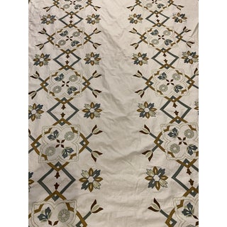 Cowtan & Tout's "Castello" Embroidred Fabric in Toffee and Celadon - 4 Yards For Sale