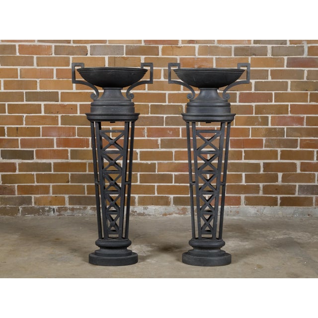 Pair of English Victorian 19th Century Cast Iron Planters with Neoclassical Urns For Sale In Atlanta - Image 6 of 12