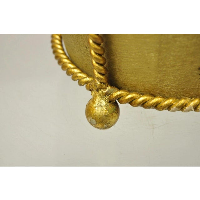 Gold Vintage Italian Hollywood Regency Gold Gilt Iron Tole Wastebasket Trashcan For Sale - Image 8 of 12