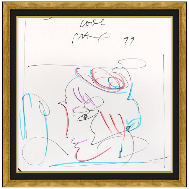 1999 the Original Blushing Beauty Pop Art Blue Ink Mixed Media Drawing Peter Max For Sale In Minneapolis - Image 6 of 7
