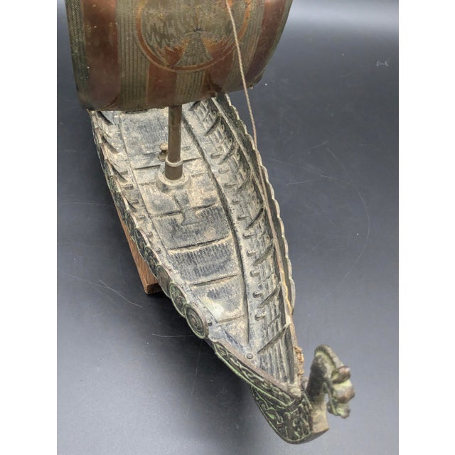 Vintage Bronze & Brass Viking Ship Sculpture on Stand For Sale - Image 10 of 11