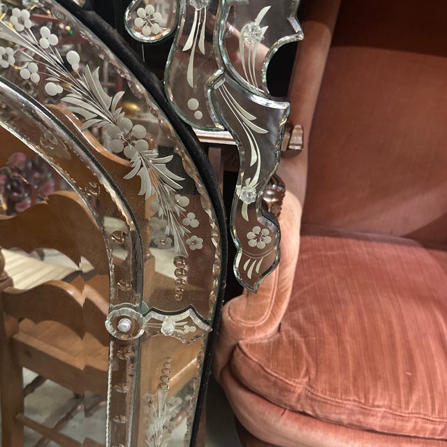 Large Vintage Venetian Etched Wall Mirror For Sale - Image 4 of 7