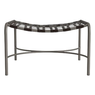 Brown Jordan Kantan Aluminum Vinyl Ottoman, Mica frame with Coffee fabric For Sale