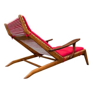 Brazilian Modern Chaise Lounge in Caviúna Wood & Fabric by Pierre Weckx, Brazil, 1950s — Lot 573A For Sale