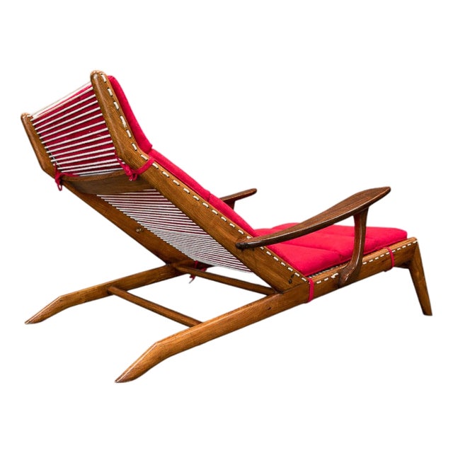Brazilian Modern Chaise Lounge in Caviúna Wood & Fabric by Pierre Weckx, Brazil, 1950s — Lot 573A For Sale