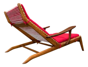 Brazilian Modern Chaise Lounge in Caviúna Wood & Fabric by Pierre Weckx, Brazil, 1950s — Lot 573A