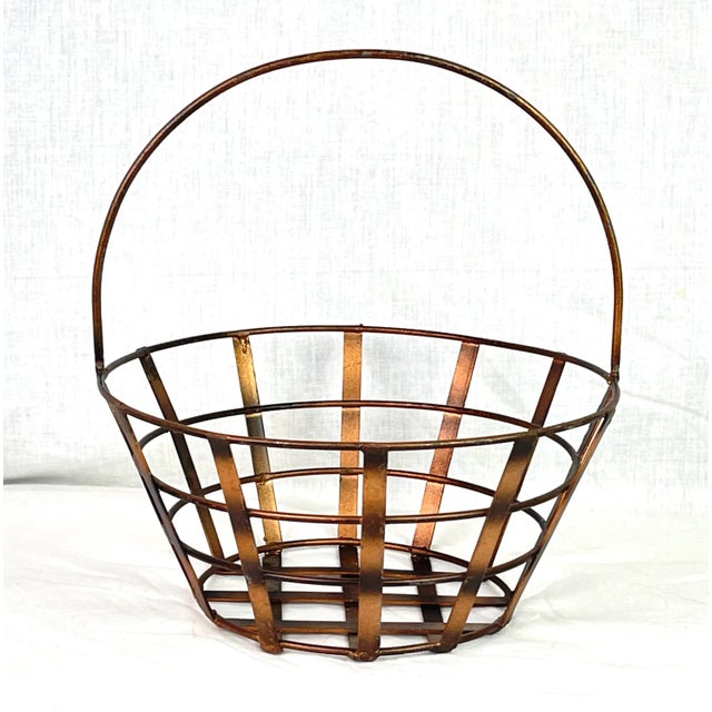 Metal Distressed Bronze Copper Style Metal Basket For Sale - Image 7 of 10