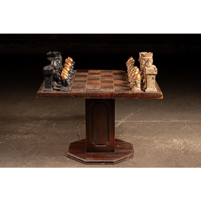 Gothic Mid 20th Century Wooden Chess Table With Wooden Chess Pieces For Sale - Image 3 of 15