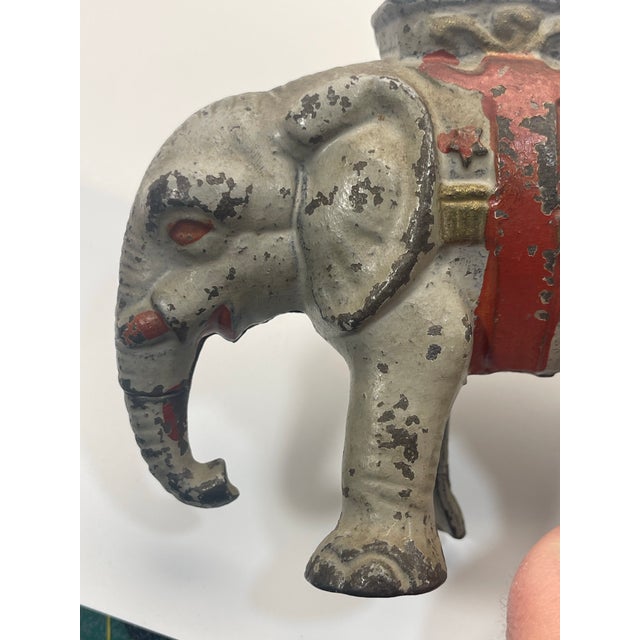 1930s Vintage Cast Iron Circus Elephant Bank For Sale - Image 5 of 12
