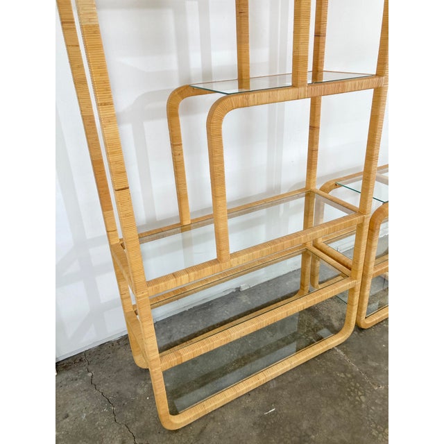Vintage MCM Wrapped Rattan Shelving Unit, 2 Pieces For Sale In Kansas City - Image 6 of 10