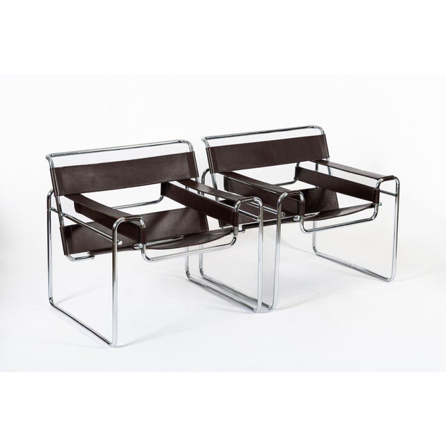 Mid Century Dark Brown Leather Wassily Arm Chairs by Marcel Breuer for Knoll, Signed, 1960s For Sale - Image 12 of 13