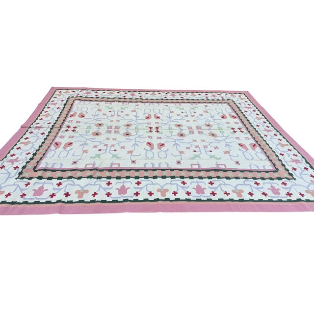 Handmade Indian Pastel Flatweave | Dhurrie Kilim | 12x15 For Sale In Los Angeles - Image 6 of 6