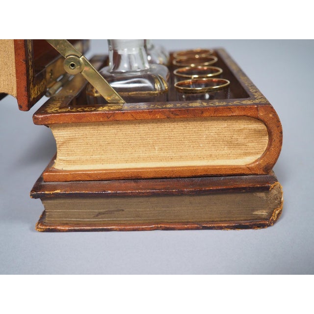 French Leather Faux Book Stack Cave a Liqueur, Circa 1900 - Set of 7 For Sale - Image 15 of 18