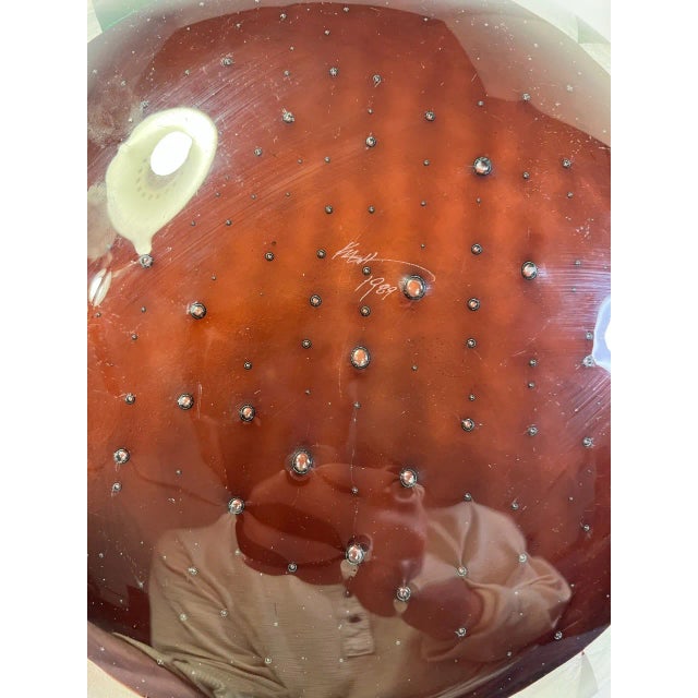 Purple 1989 Fused Matte Art Glass Mermaid & Dolphins Platter, Signed For Sale - Image 8 of 11