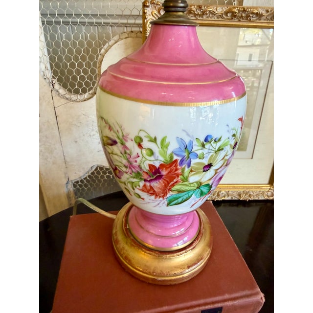 Antique French Pink Opaline Floral Lamp For Sale - Image 11 of 18