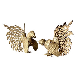 Mid-Century Brass Rooster Pair For Sale