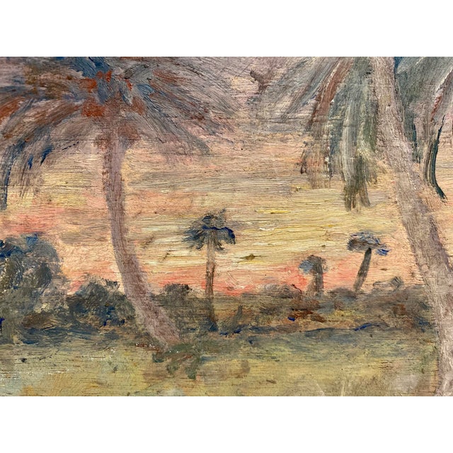 Small Old 1930s Florida Sunset Painting With Palm Trees For Sale - Image 4 of 7