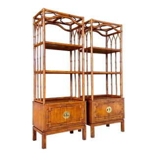 Pair of Late 20th Century Coastal Regency Ficks Reed Étagères For Sale