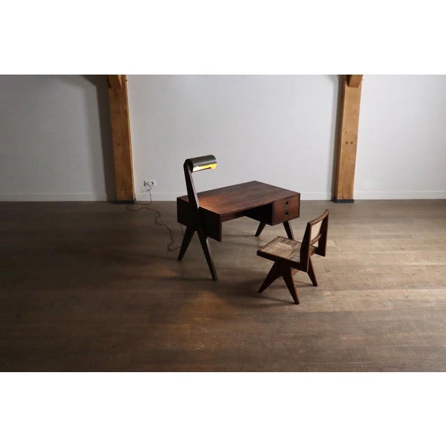 Rare Desk with integrated lamp, model PJ-030201, designed by Pierre Jeanneret for Chandigarh, India, during the 1950s....