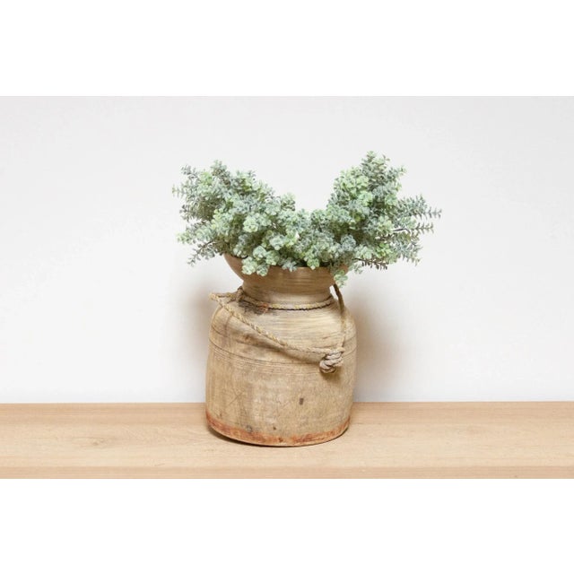 This charming antique carved wood pot was crafted from teak and originally used in Village kitchens in North India to...