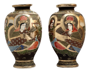 Japanese Satsuma Vases in Polychrome Painted Ceramic, 1920s, Set of 2