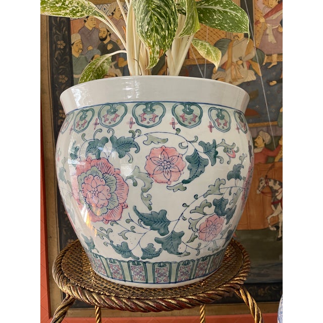 Vintage Pink and Green Chinoiserie Floor Planter For Sale - Image 10 of 12