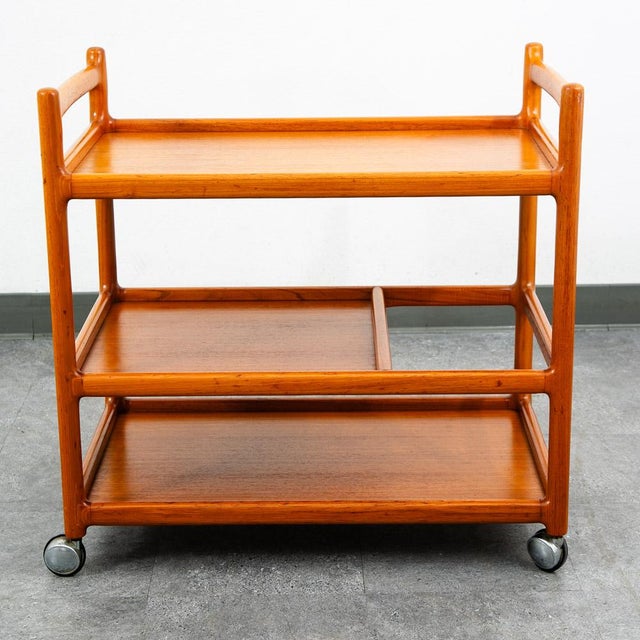 Brown 1960s Serving Bar Cart Trolley Johannes Andersen Teak Silkeborg For Sale - Image 8 of 12