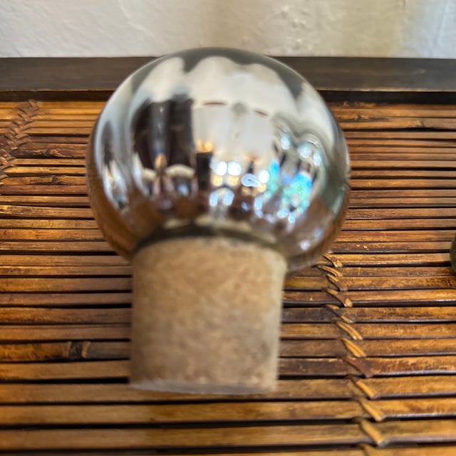 Glass Vintage Hand Blown Green Rain Glass Decanter With Mercury Glass Stopper For Sale - Image 7 of 9