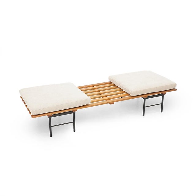 Bench with Wooden Slats and Cushions, 1960s For Sale - Image 15 of 15