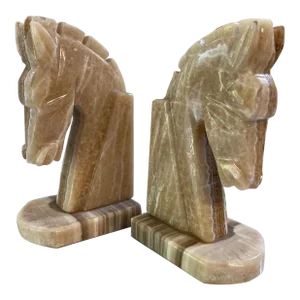 Pair of Vintage Mid Century Stone Horse Head Bookends