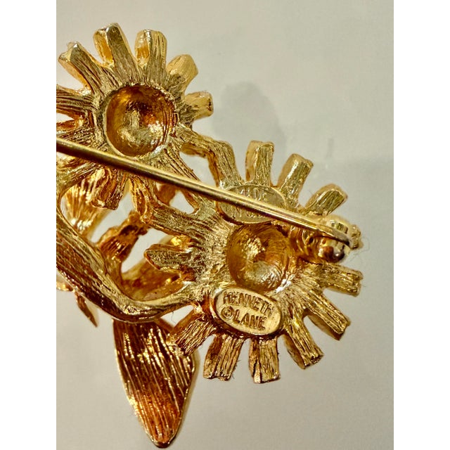 Purple Vintage 1960's Kenneth J. Lane Enamel and Crystal Trembler Butterfly on Daisies Brooch For Sale - Image 8 of 9