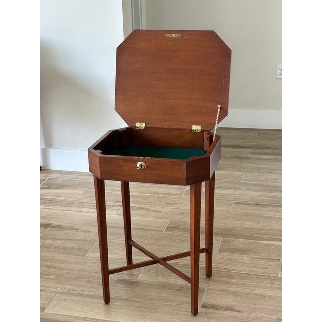 2000 - 2009 Vintage Georgian Style Mahogany Octagonal Sewing Table With Inlaid Top For Sale - Image 5 of 6
