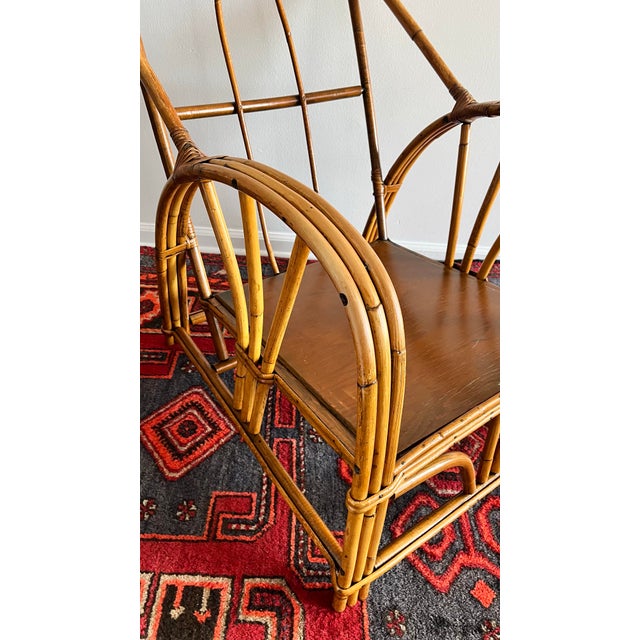 Brown 1950s -Century Bamboo & Rattan Lounge Chair For Sale - Image 8 of 10