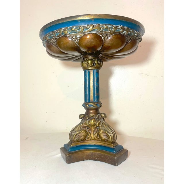 Huge Antique 1800's Armor Bronze Clad Co. Centerpiece Compote Tazza Footed Bowl For Sale - Image 4 of 12
