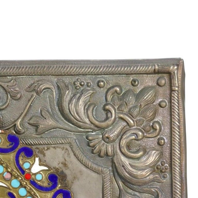 1900 - 1909 Sterling Silver & Cloisonne Enameled Russian Icon Kazanstaya Mother of God C1900 For Sale - Image 5 of 7