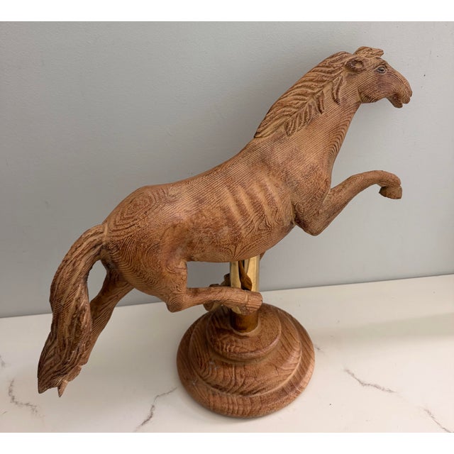 Tan Vintage Hand Carved Large Stallion Wood Sculpture Equestrian Decor. For Sale - Image 8 of 11