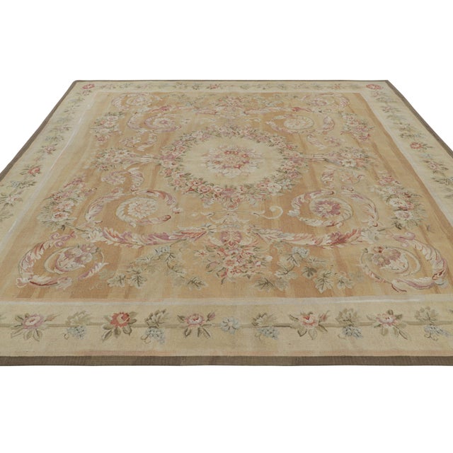 2010s Rug & Kilim’s Aubusson Style Rug in Light Gold and Cream With Floral Medallion For Sale - Image 5 of 7