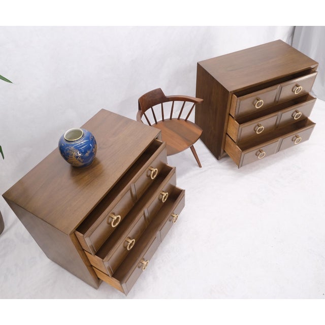 Pair of Gibbings Widdicomb Solid Brass Ring Drop Pulls Bachelor Chests Dressers For Sale - Image 10 of 18