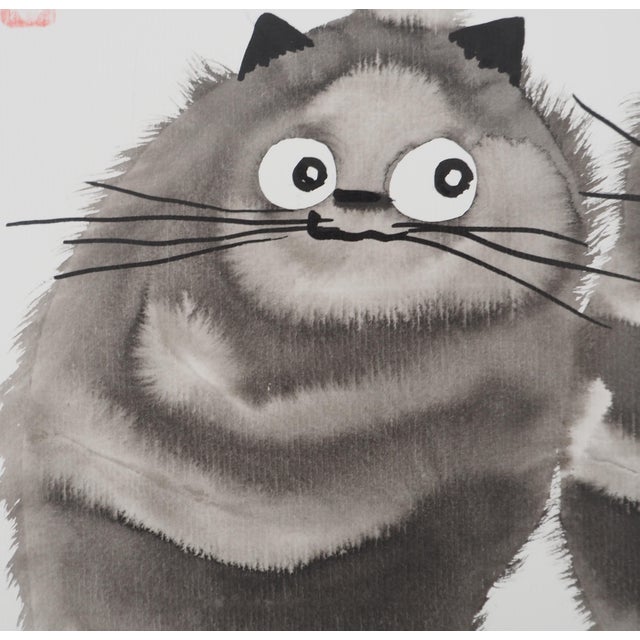 Laszlo TIBAY (1962) Pair of cats Original drawing in ink and wash Signed in the upper left corner Authenticated by the...