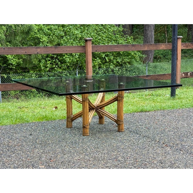 Vintage 1970s McGuire Style Bamboo Organic Coffee Table 48x48 12.5 H