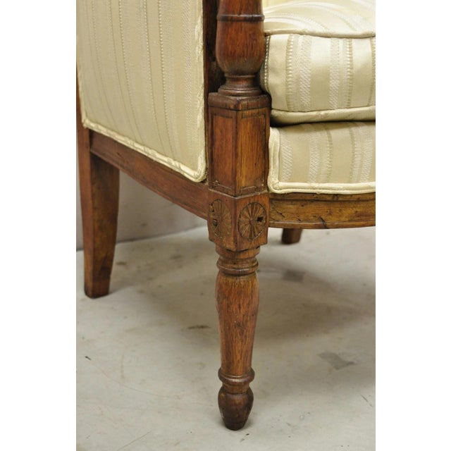 Brown 19th C. French Louis XVI Neoclassical Style Walnut Bergere Club Lounge Arm Chair For Sale - Image 8 of 12