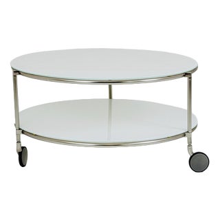 Mid-Century Strind Coffee Table in White Glass and Nickel-Plated Steel by Ehlén Johansson for Ikea, Sweden, 1990s For Sale