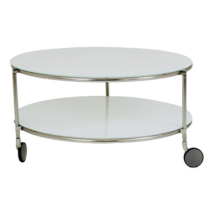 Mid-Century Strind Coffee Table in White Glass and Nickel-Plated Steel by Ehlén Johansson for Ikea, Sweden, 1990s For Sale