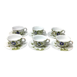 1980s Cantagalli Firenze Italian Faience Hand-Painted Cups and Saucers Set of 6 For Sale