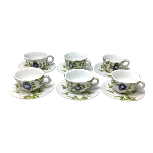 1980s Cantagalli Firenze Italian Faience Hand-Painted Cups and Saucers Set of 6